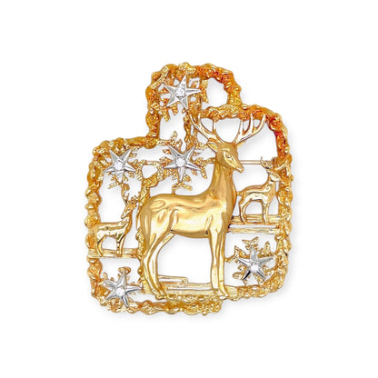 1970s Peter Lindeman Gold Diamond Reindeer Brooch