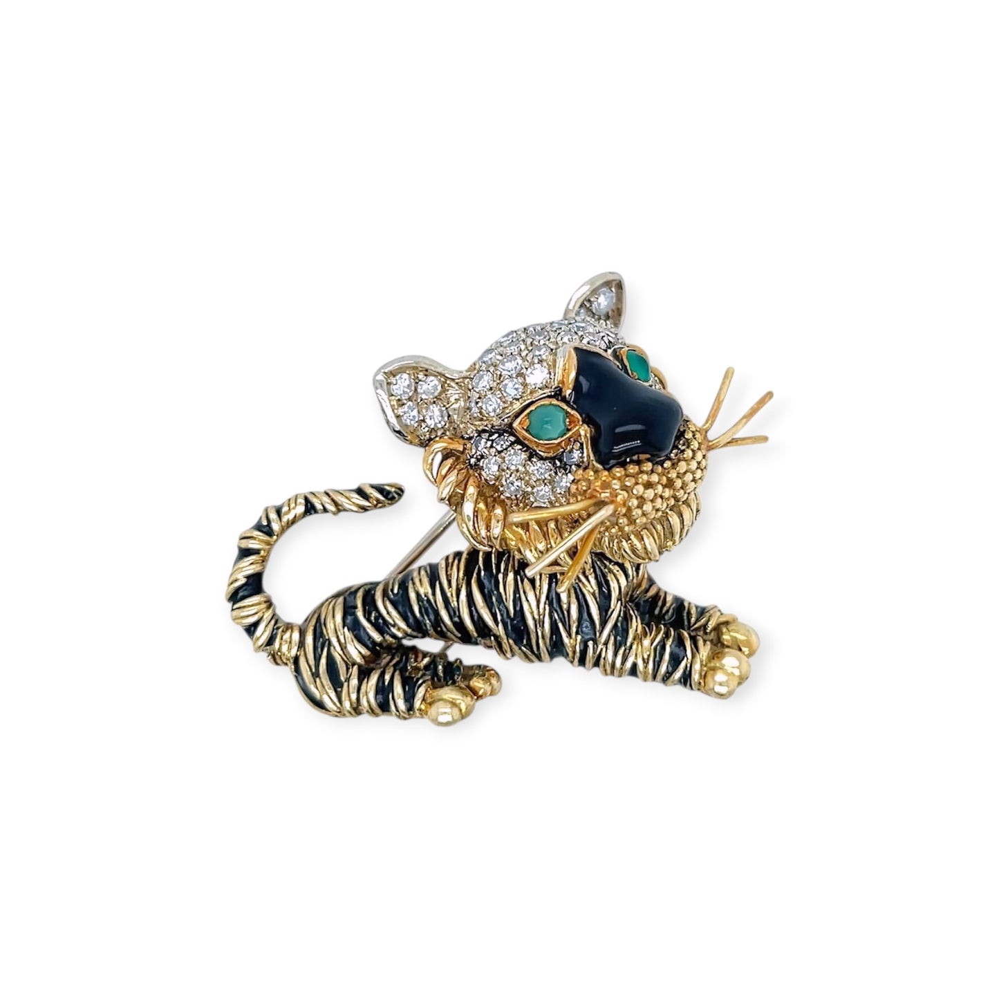 Frascarolo Enamel Emerald Diamond Tiger Brooch