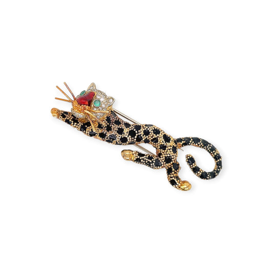 Frascarolo Enamel Emerald Diamond Leopard Brooch