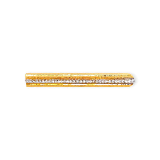 Andrew Clunn Gold Diamond Hammered Bar Brooch