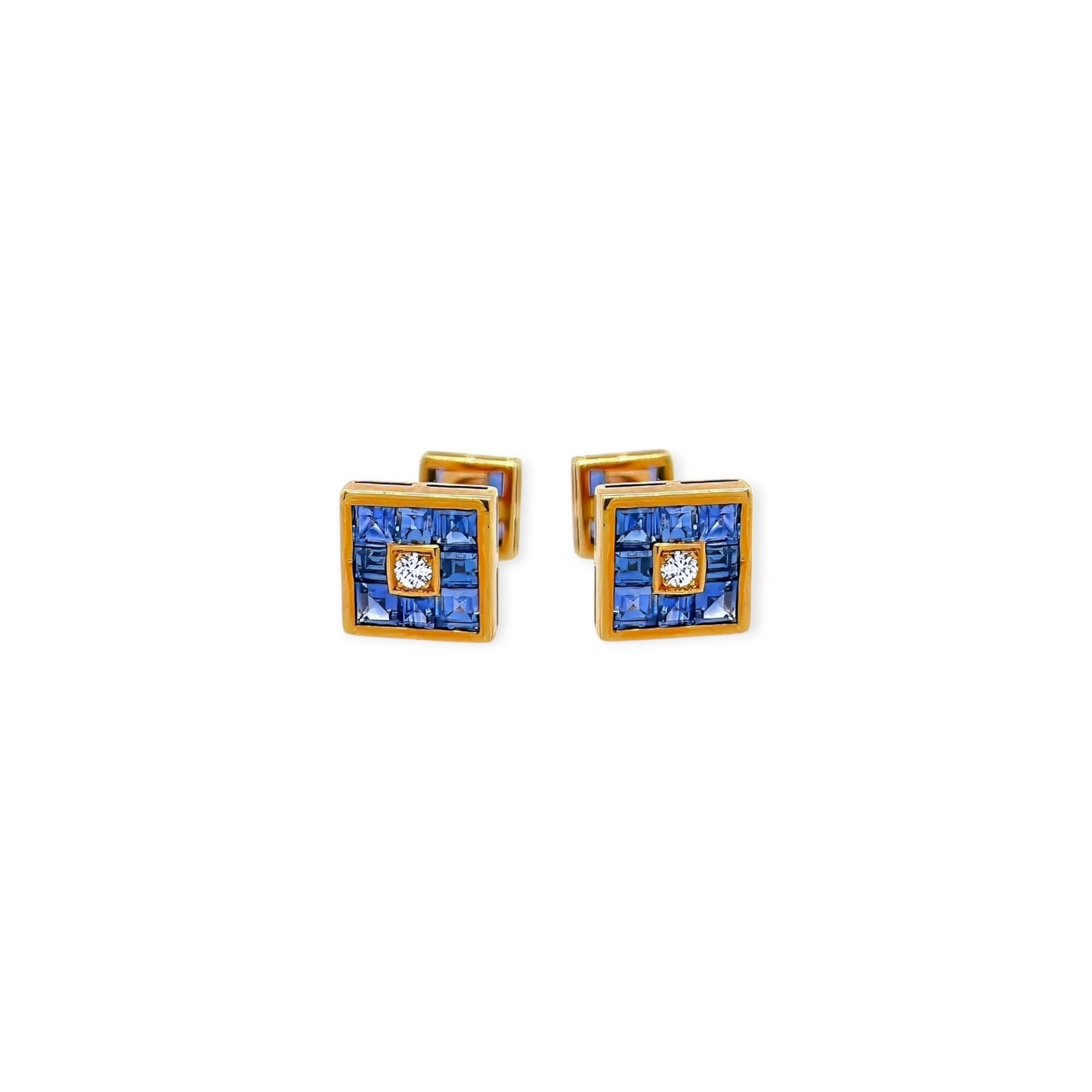 Gold Sapphire Diamond Square Cufflinks