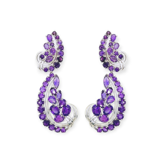 1940s Platinum Amethyst Paisley Dangling Earrings