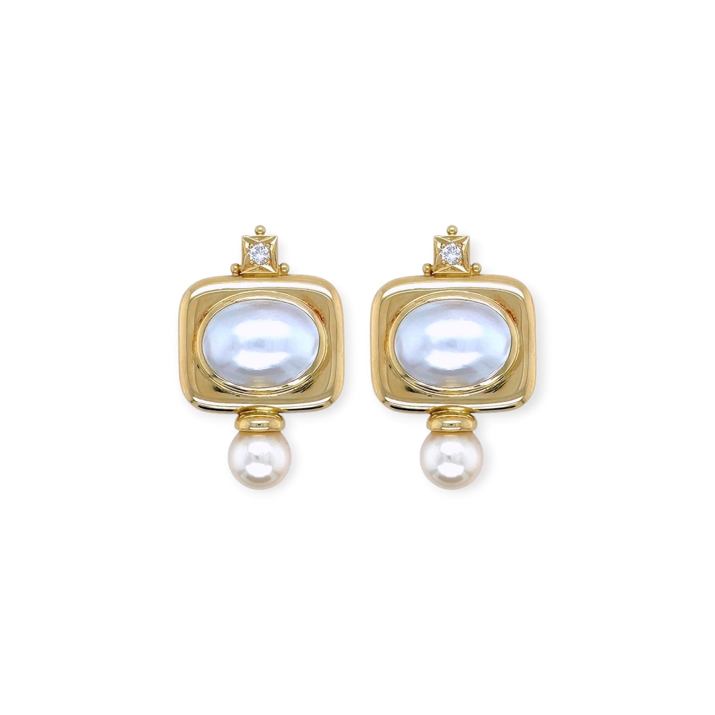 Elizabeth Gage Valois Gold Pearl Diamond Earrings