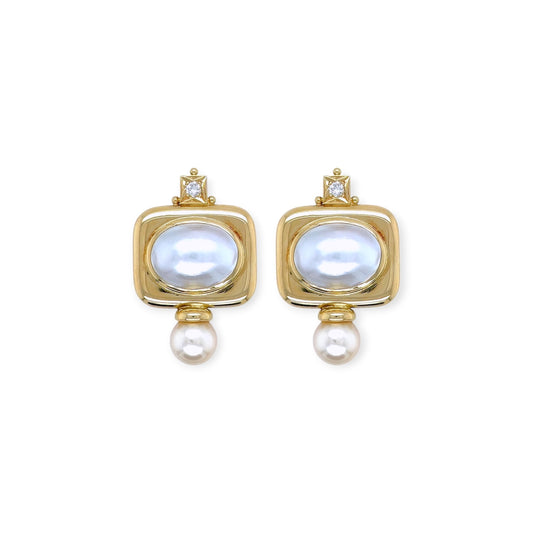 Elizabeth Gage Valois Gold Pearl Diamond Earrings