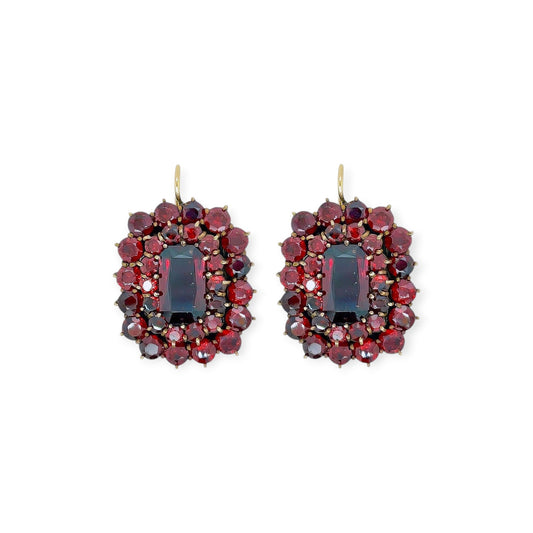 Gold Rectangular Garnet Earrings