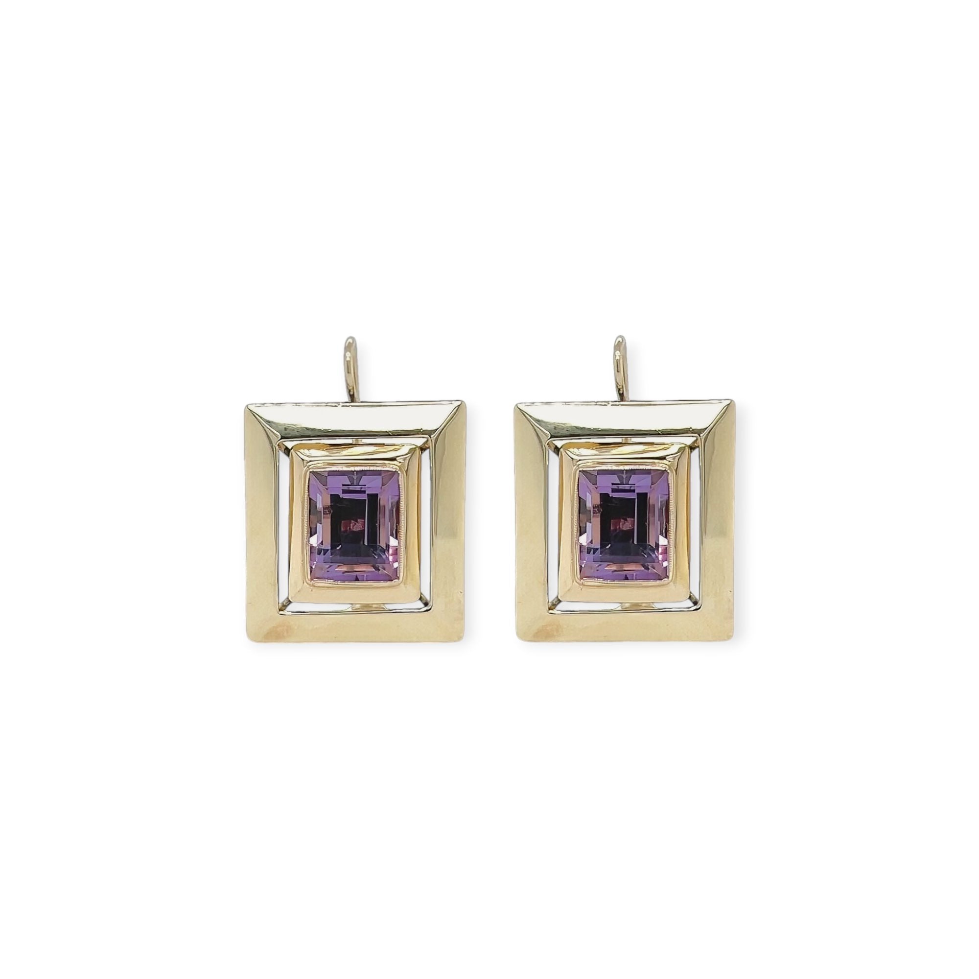 Geometric Gold Amethyst Earrings