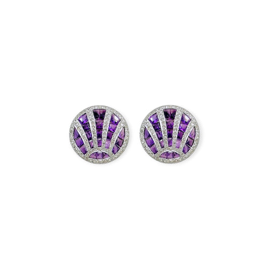 Antique Amethyst Diamond Sunburst Disc Earrings