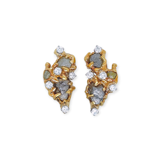 Abstract Rough Diamond Gold Earrings