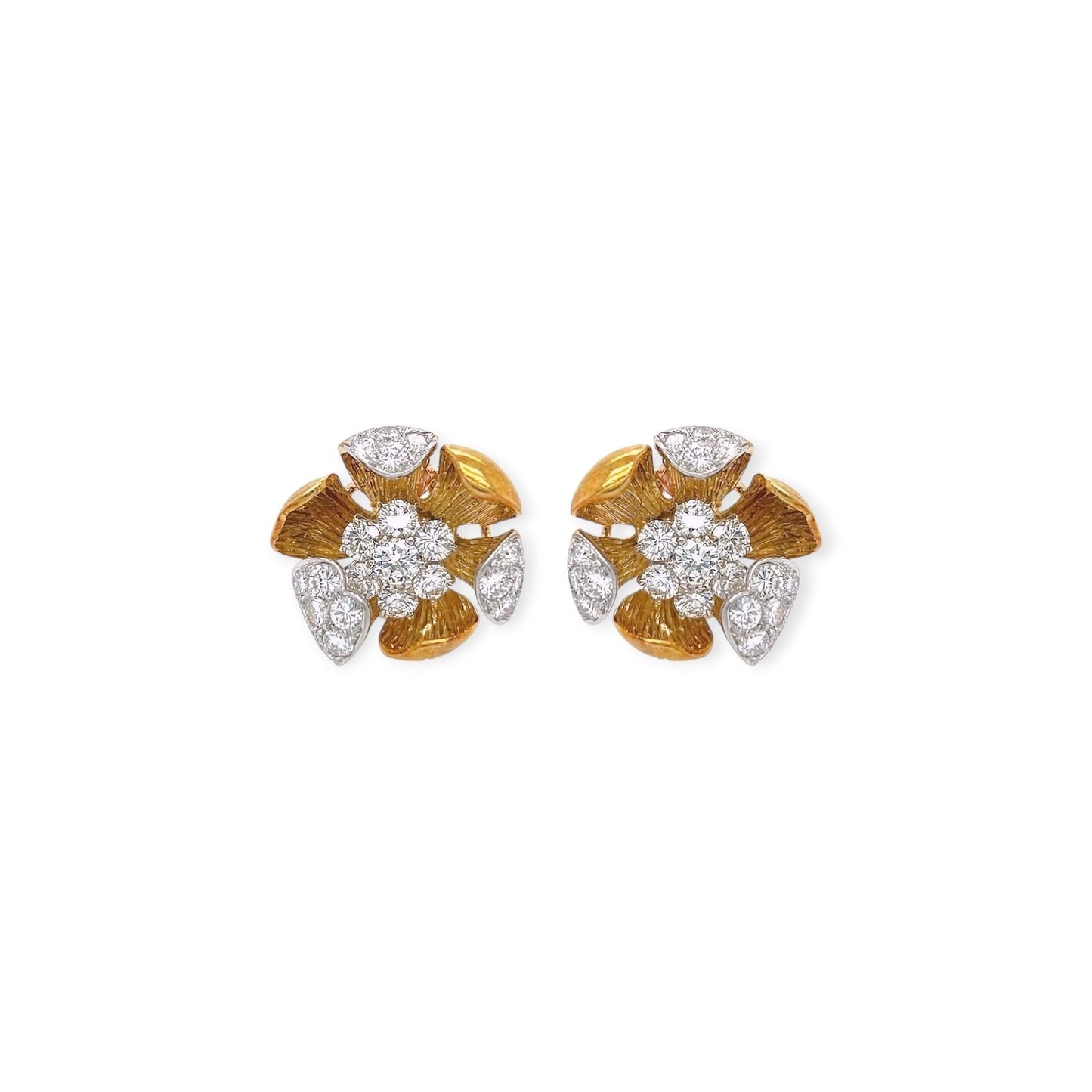 Olga Tritt Gold Diamond Flower Earrings