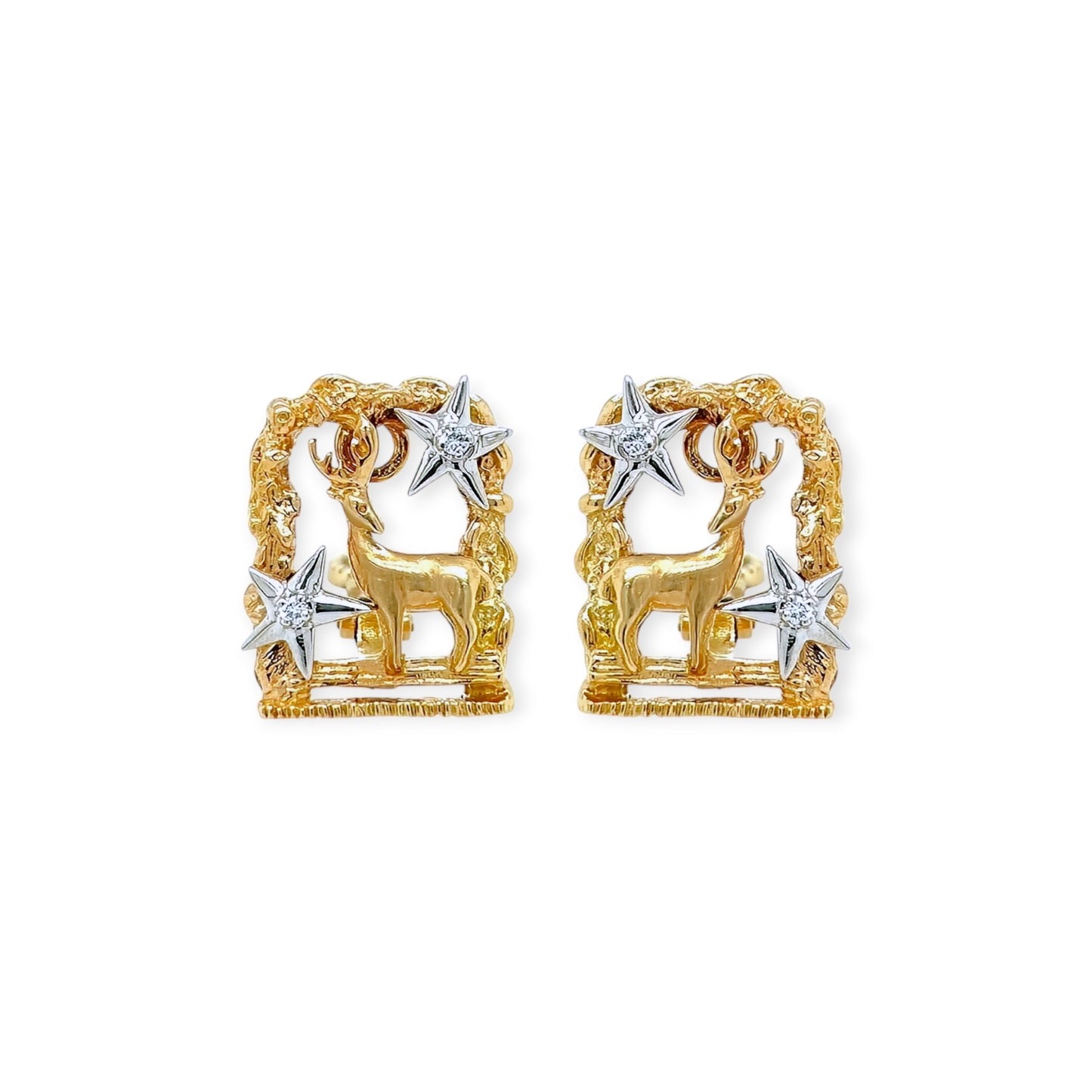 1970s Peter Lindeman Gold Diamond Reindeer Earrings