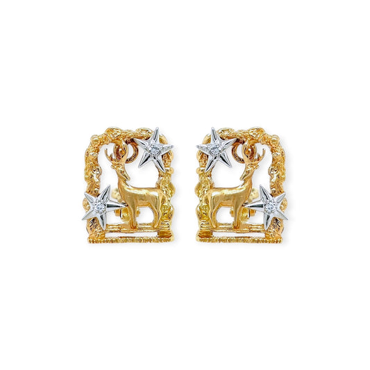 1970s Peter Linderman Gold Diamond Reindeer Earrings