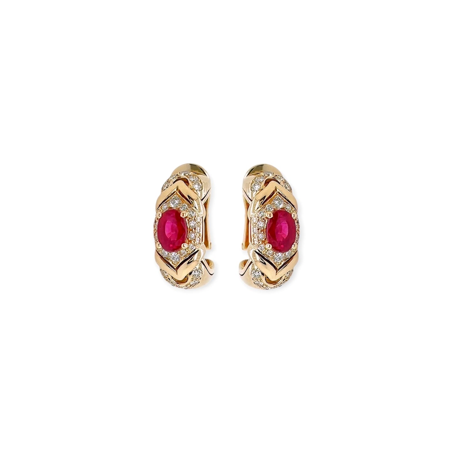 Bulgari Gold Ruby Diamond Half Hoop Earrings