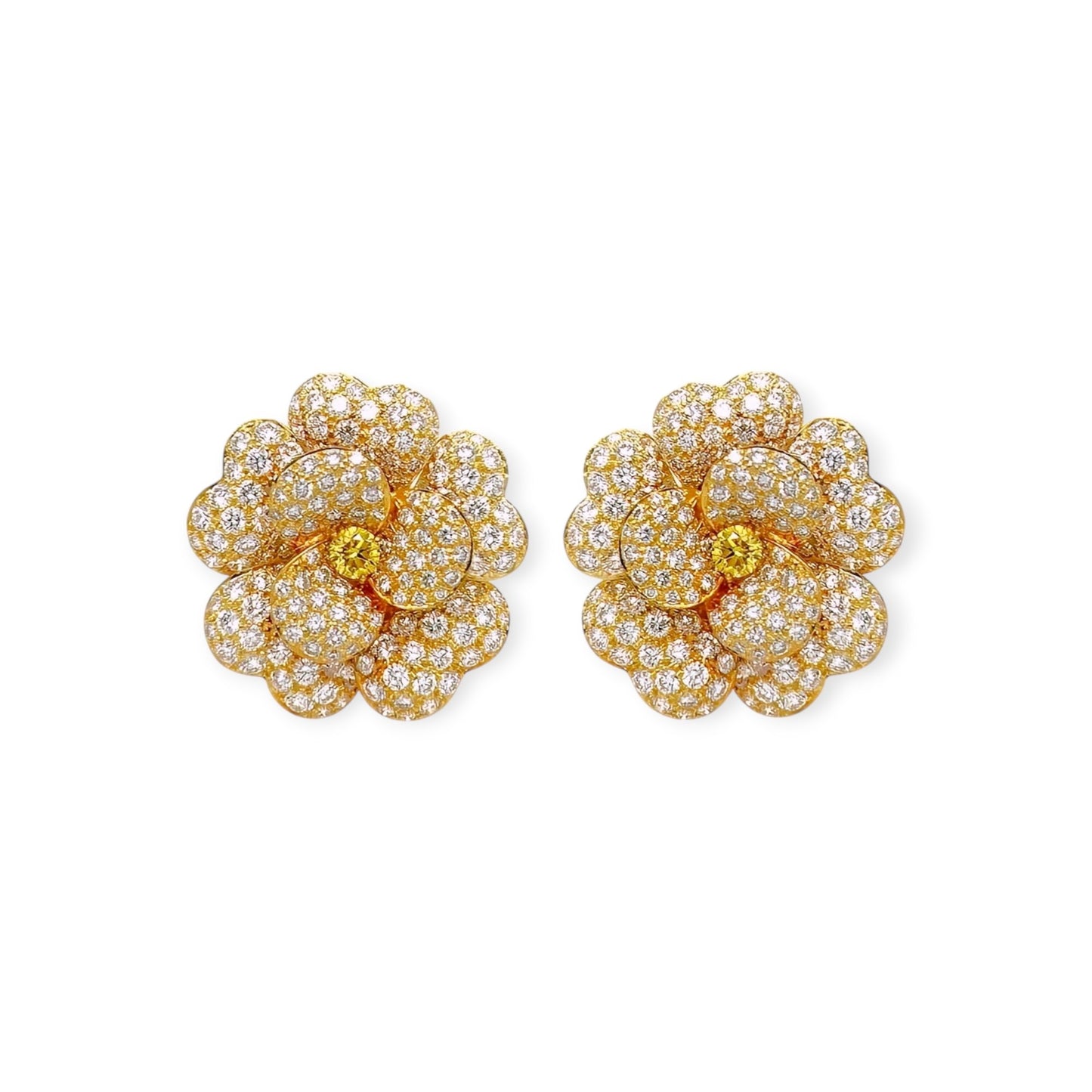 Van Cleef Diamond and Yellow Diamond Flower Earrings