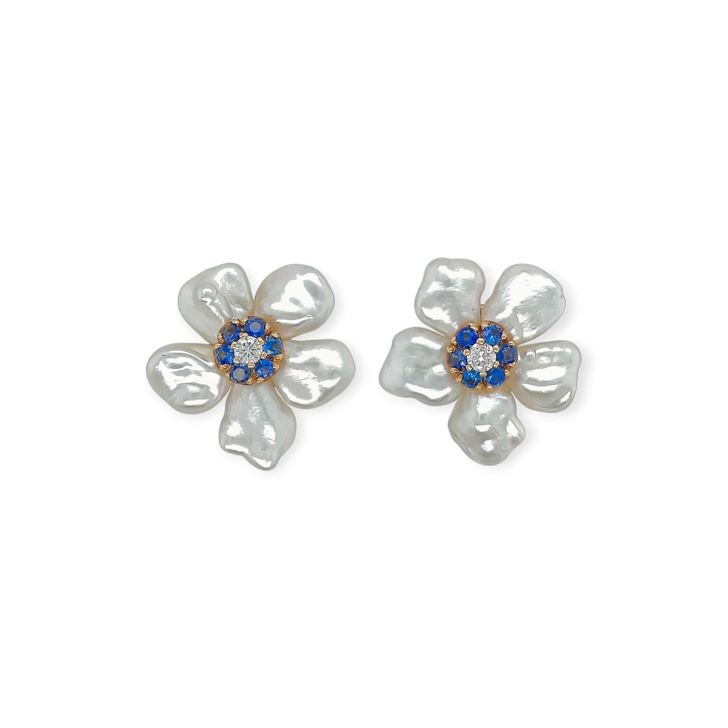 Tony White Sapphire Diamond Pearl Flower Earrings