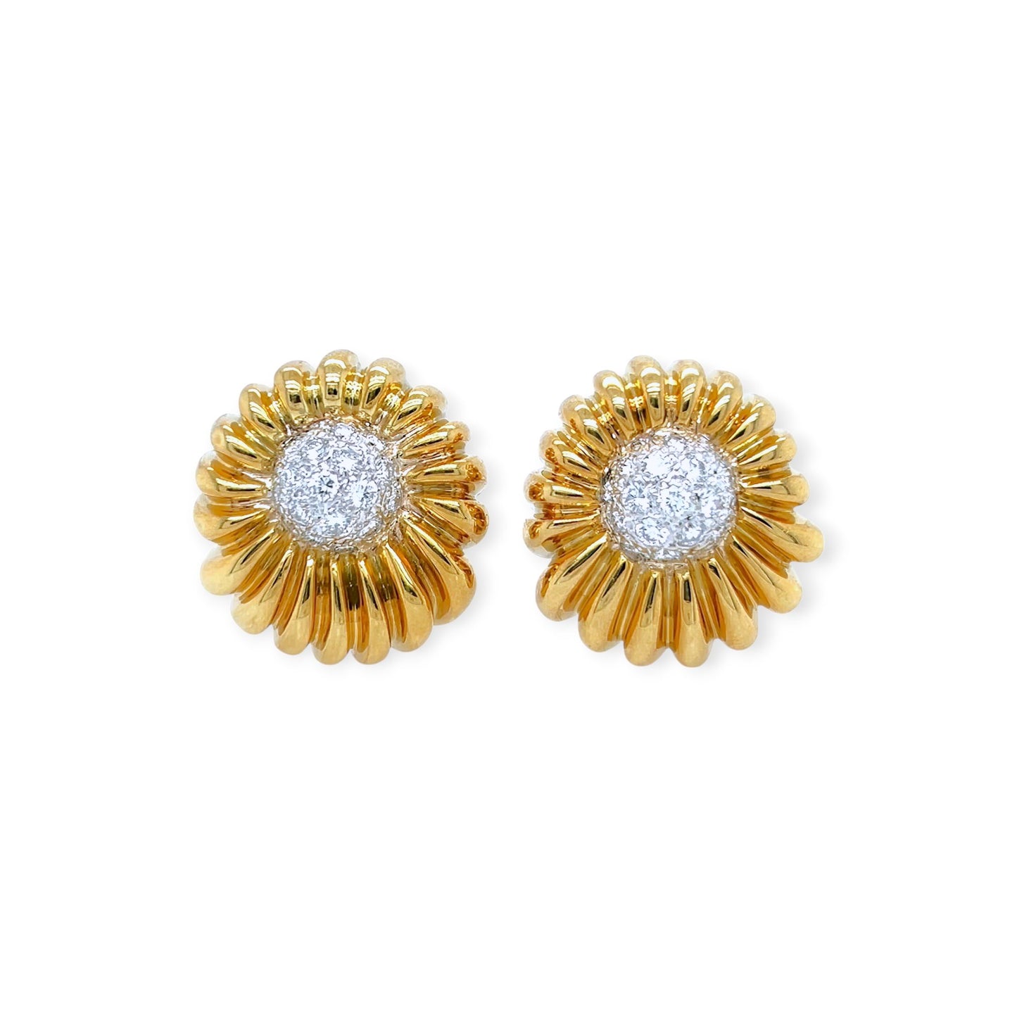 Gold Diamond Stylized Floral Earrings