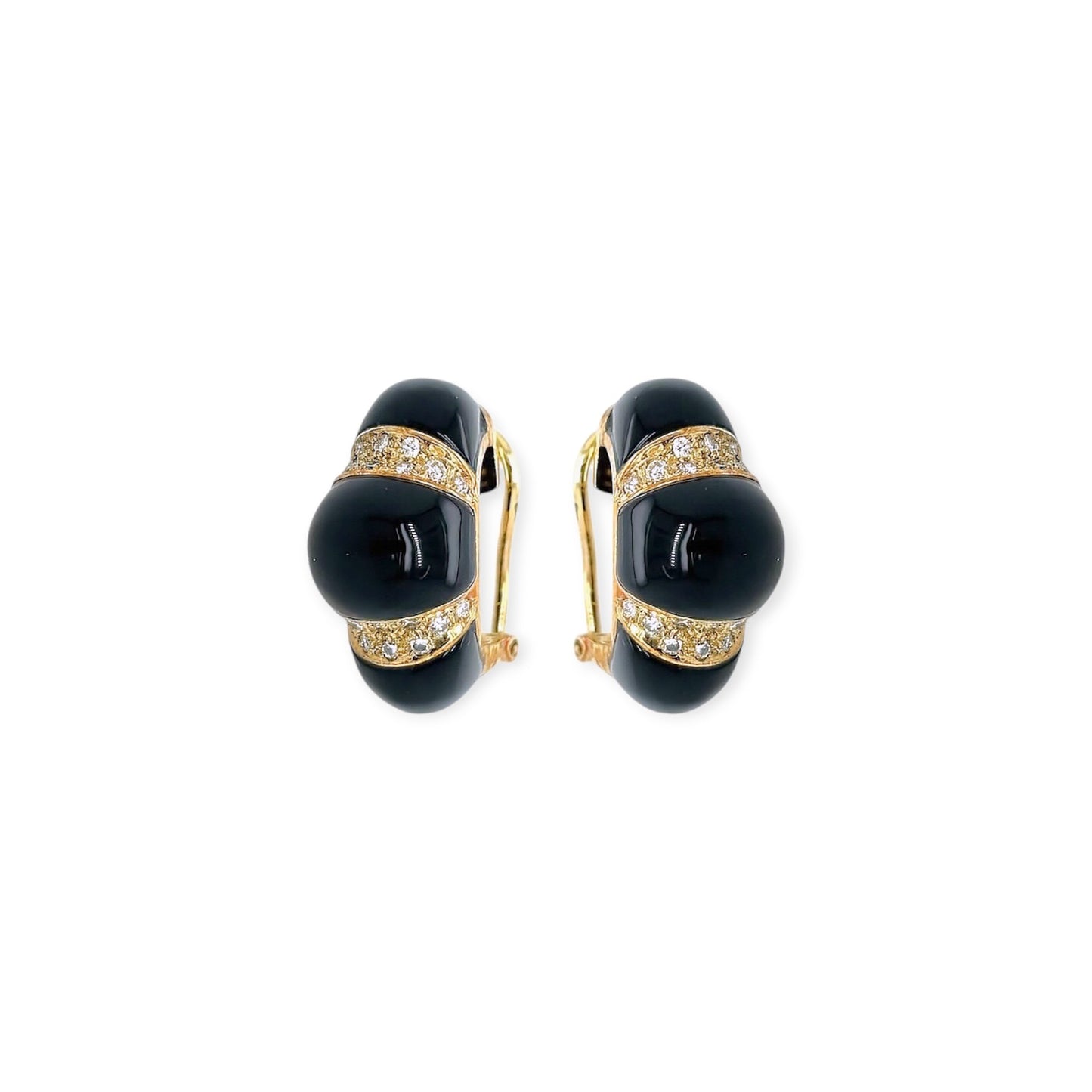 Gold Black Onyx Diamond Half Hoop Earrings