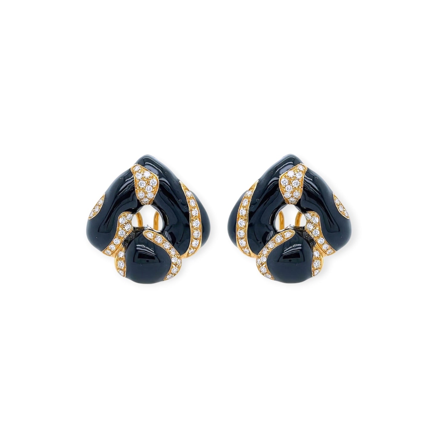 Gold Enamel Diamond Spade Shaped Earrings