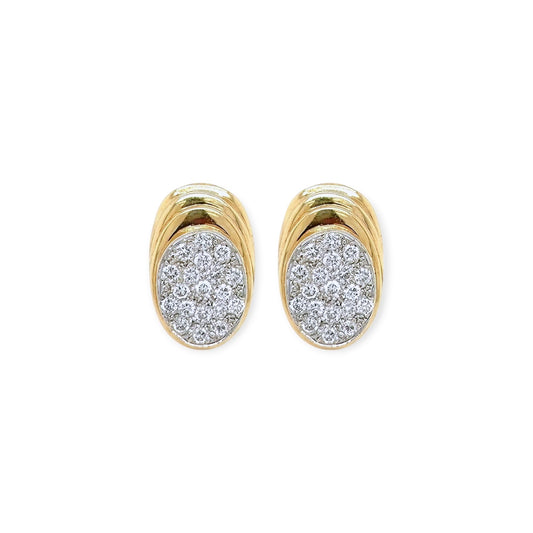 Oval Gold Pave Diamond Earrings