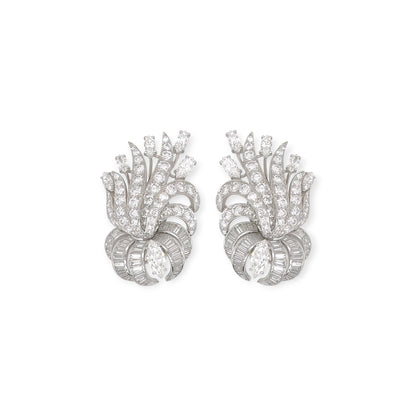 1960s Platinum Diamond Floral Spray Earrings