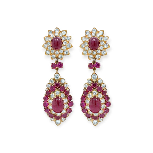 Vourakis Burma Ruby Diamond Drop Earrings