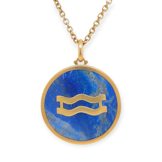 1970s Bulgari Gold Lapis Aquarius Pendant Necklace