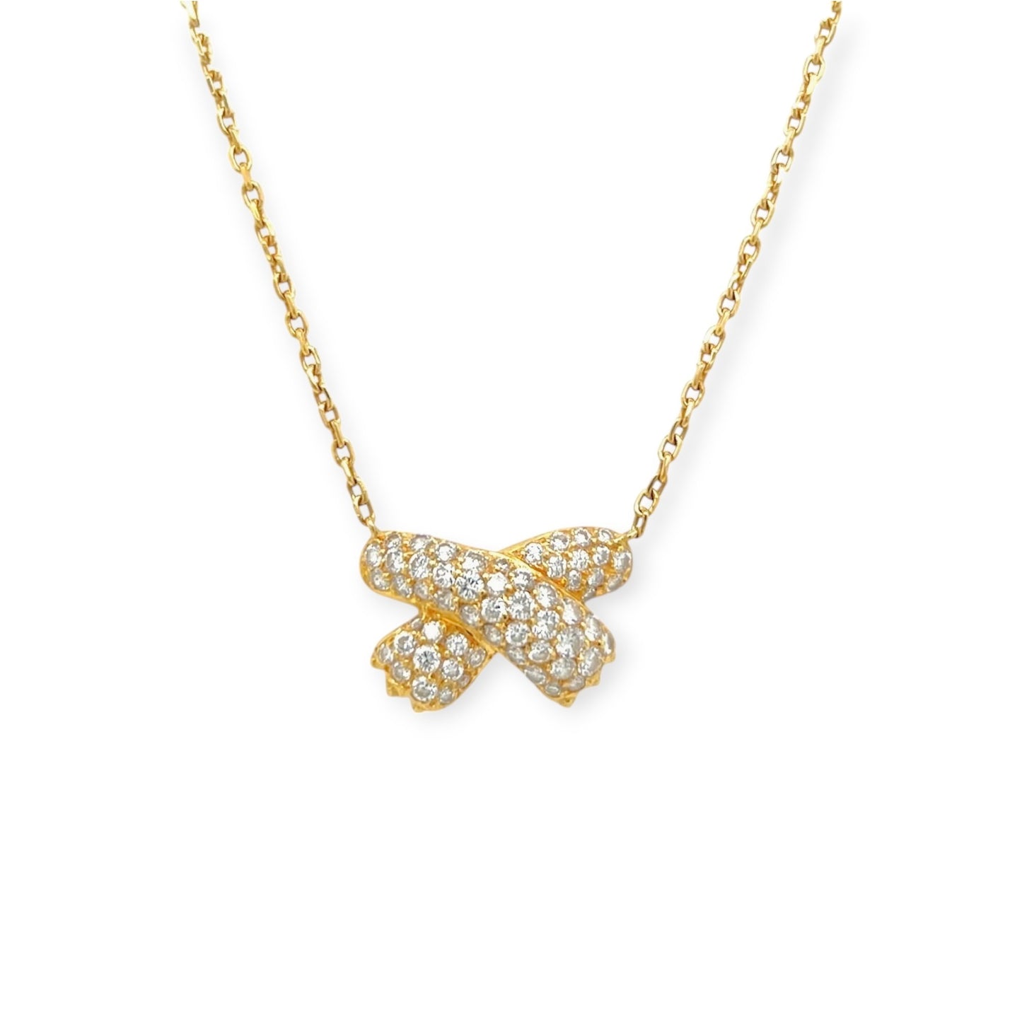 Fred Gold Diamond Puffed X Necklace