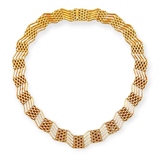 Gold Wavy Brickwork Link Necklace