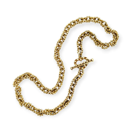 Oval Beadwork Link Green Gold Necklace