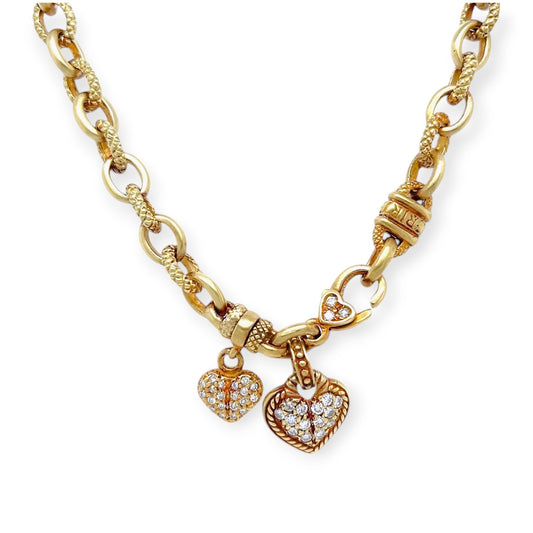 Judith Ripka Gold Diamond Double Heart Pendant Necklace