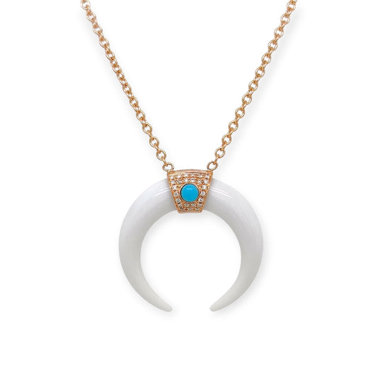 White Ceramic Turquoise Diamond Gold Pendant Necklace