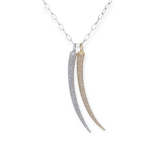 Two Tone Gold Diamond Dagger Pendant Necklace