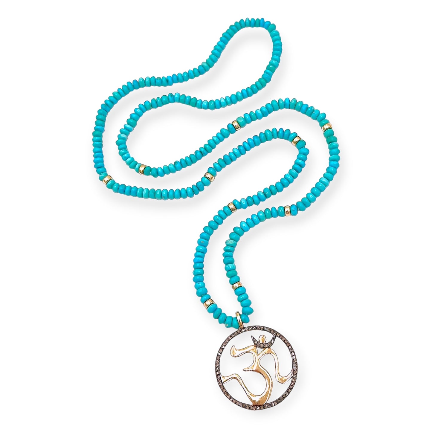 Gold Turquoise Bead Brown Diamond Pendant Necklace