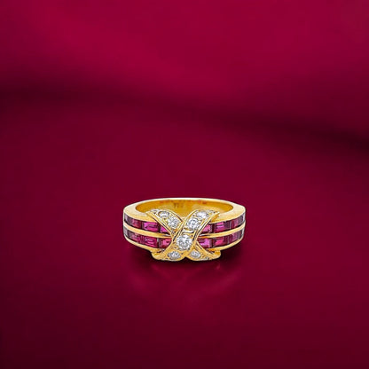 Tiffany Gold Ruby Diamond X Ring