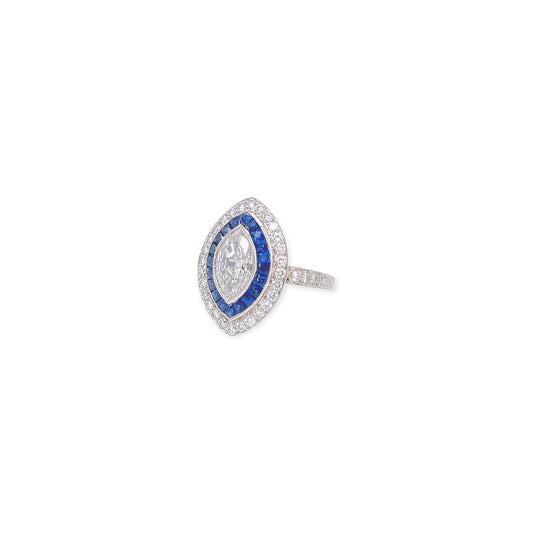 Edwardian Style Sapphire 1.39 Diamond Ring