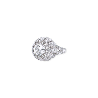 Platinum Diamond Floral Openwork Ring