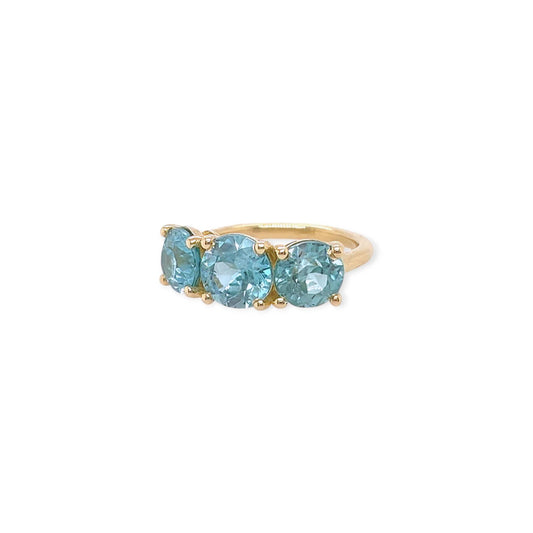 Gold Blue Zircon Three Stone Ring