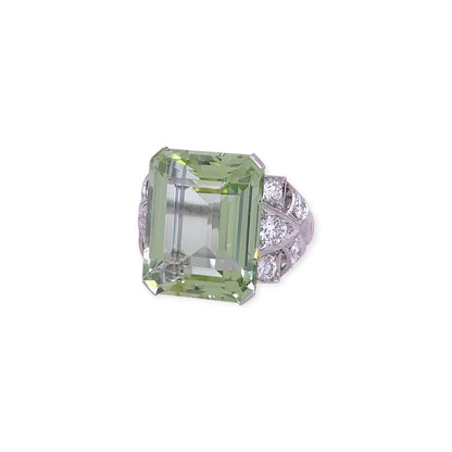 Emerald Cut Green Beryl Diamond Ring