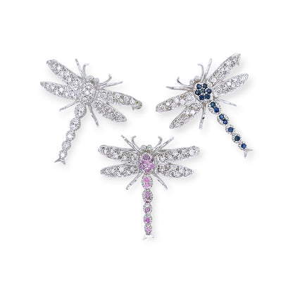 Three Sapphire and Pink Sapphire Diamond Dragonfly Brooches