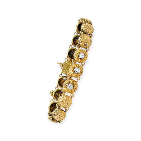 Antique Gold Diamond Foliate Link Bracelet