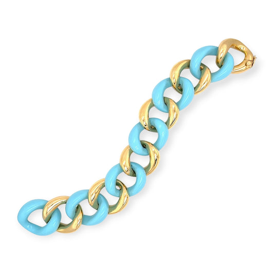 Seaman Schepps Medium Turquoise Gold Link Bracelet