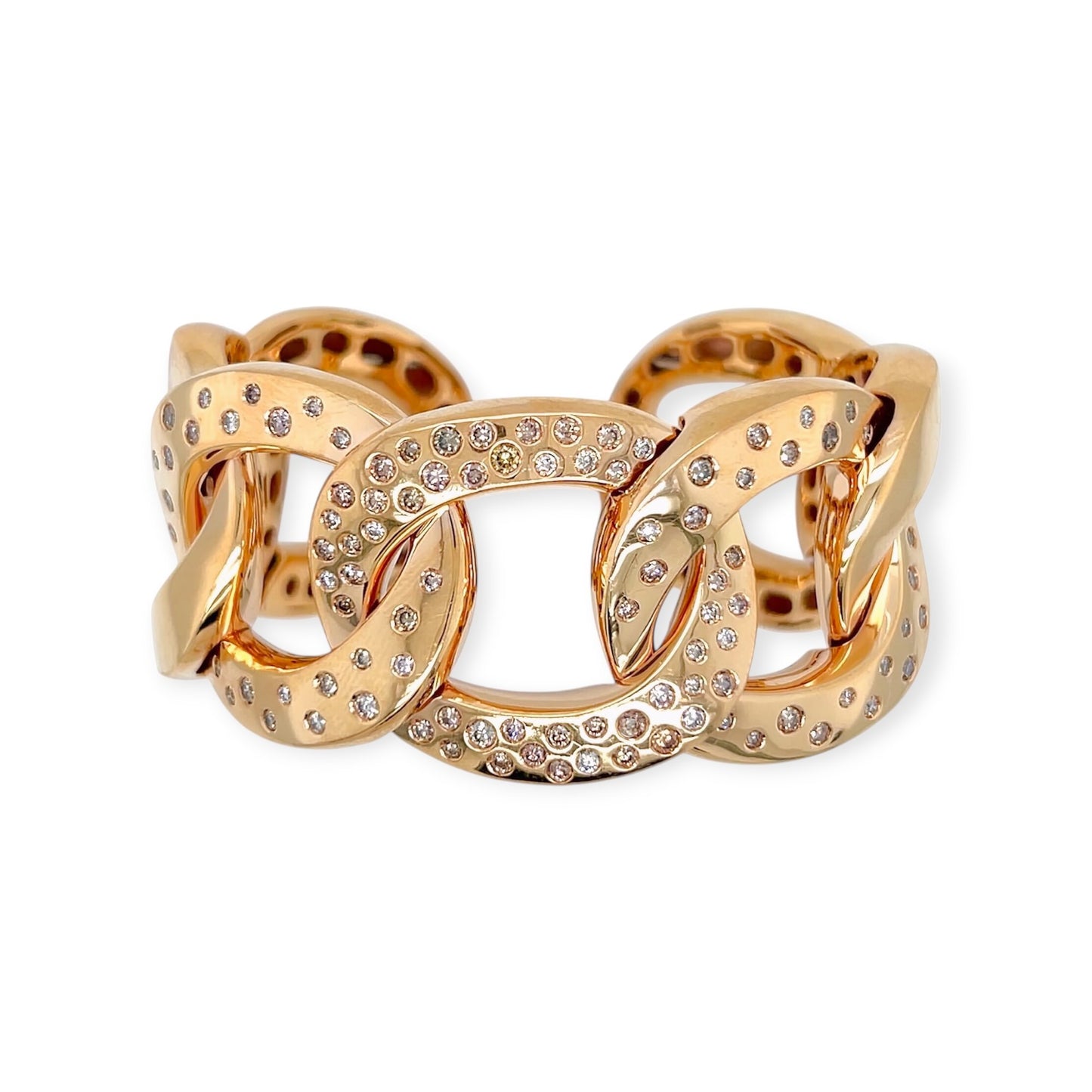 Rose Gold Brown Diamond Curb Link Cuff Bracelet