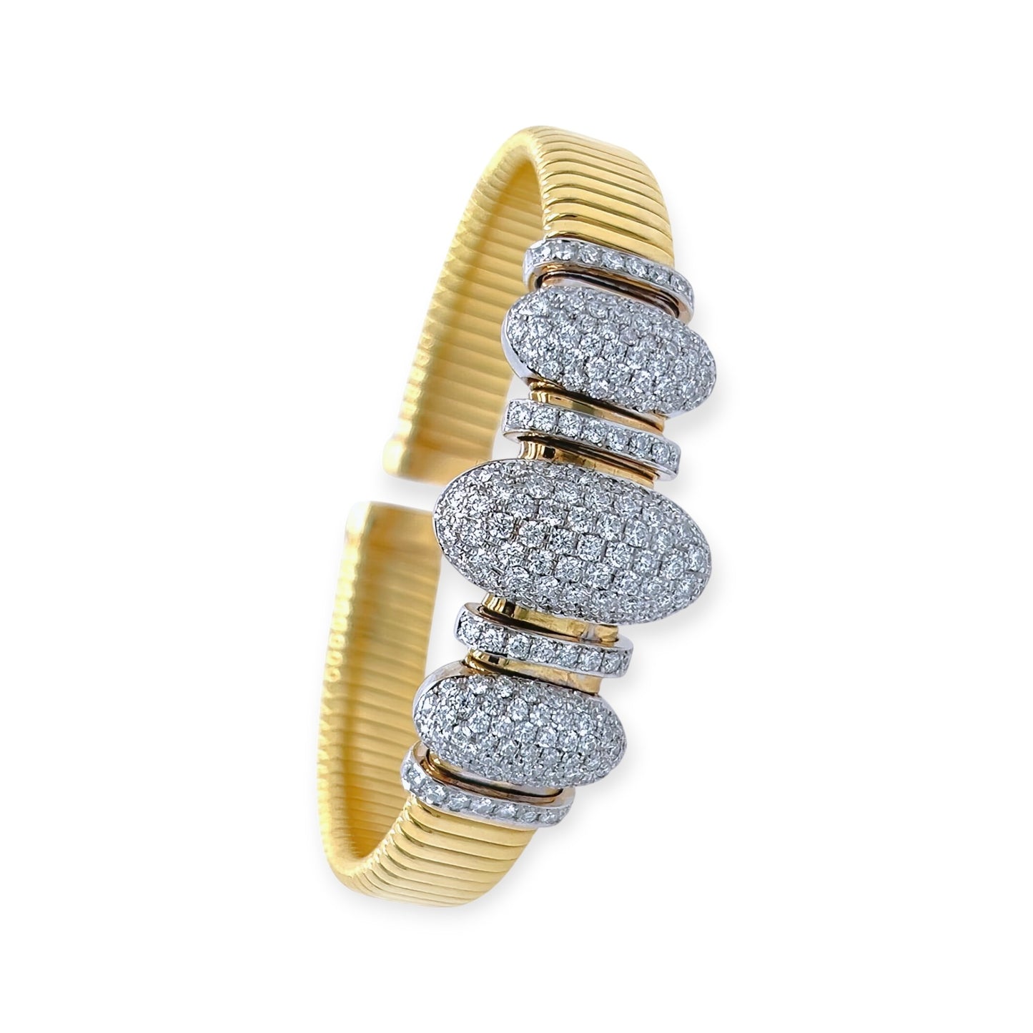 Oval Pave Diamond Gold Tubogas Bracelet