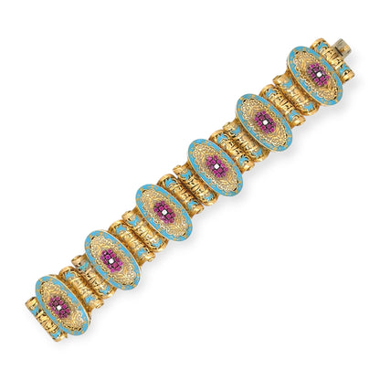 Spritzer and Fuhrmann Ruby Enamel Diamond Gold Bracelet