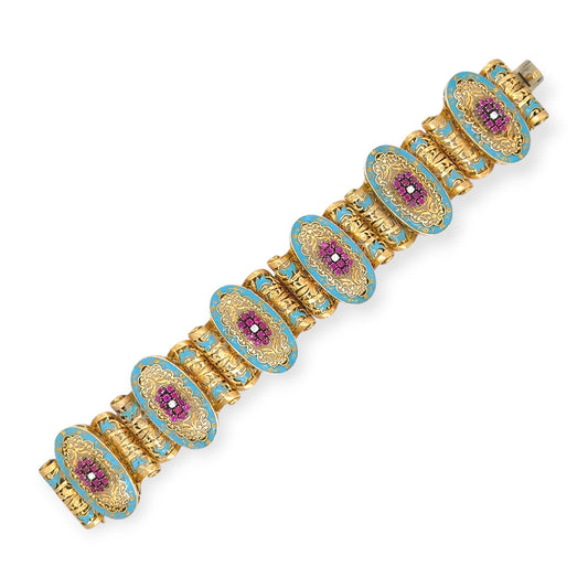 Spritzer and Fuhrmann Ruby Enamel Diamond Gold Bracelet