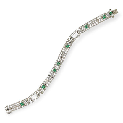 Art Deco Emerald Diamond Platinum Bracelet