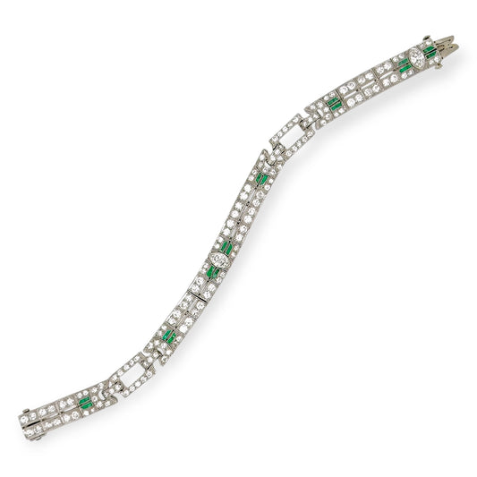 Art Deco Emerald Diamond Platinum Bracelet