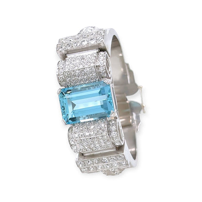 1950s Aquamarine Diamond Platinum Bracelet