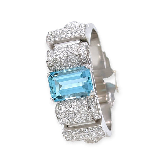 1950s Aquamarine Diamond Platinum Bracelet