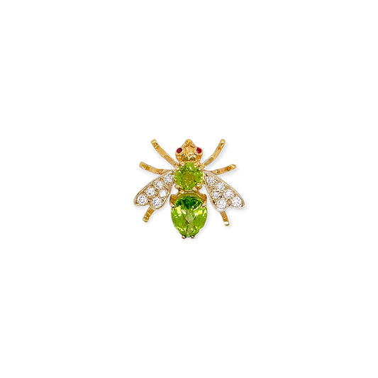 Gold Peridot Diamond Bee Brooch