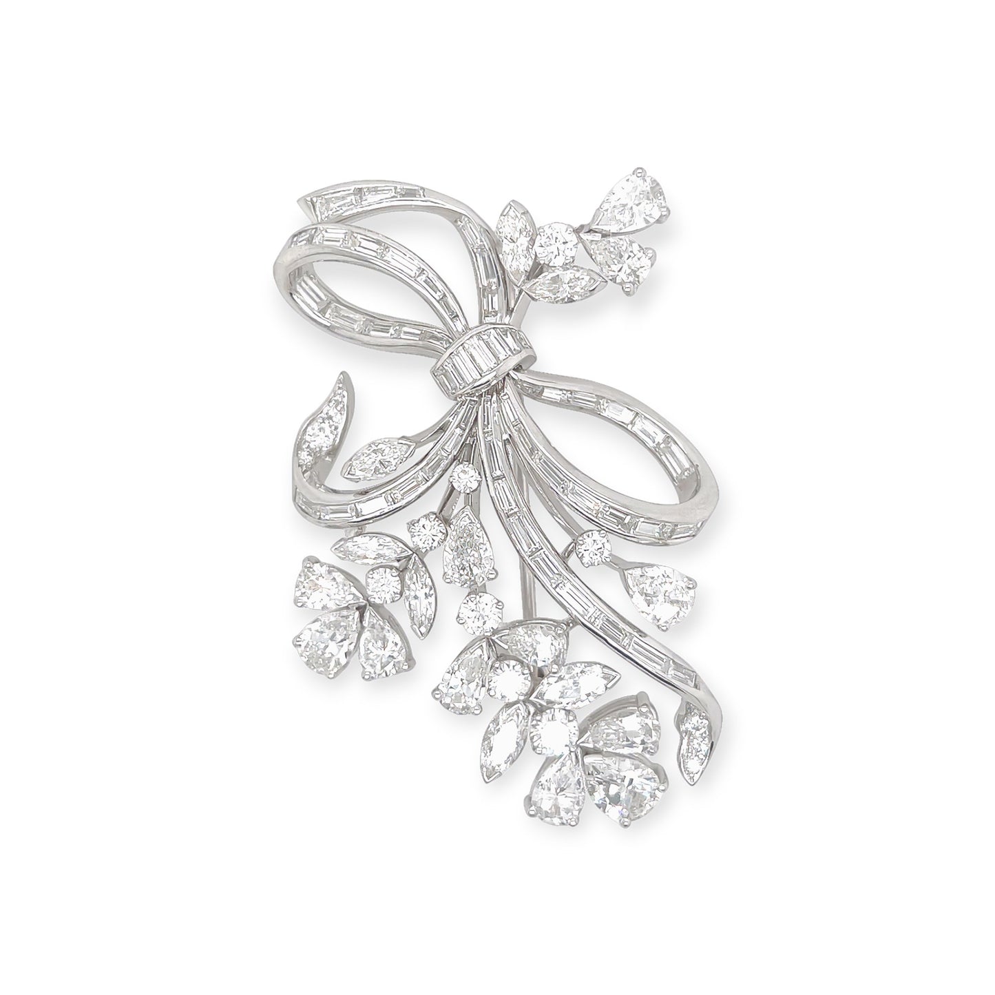 Platinum Diamond Ribbon Bow Brooch